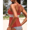 image:imageWomens Halter Tankini Top V Neck Swim Top Tummy Control Bathing Suit  Adjustable Straps Removable Cups Backless Full lining Dry Quickly Full Torso Modesty Via Long HemBrick Red 01