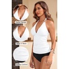 image:imageWomens Halter Tankini Top V Neck Swim Top Tummy Control Bathing Suit  Adjustable Straps Removable Cups Backless Full lining Dry Quickly Full Torso Modesty Via Long HemWhite