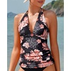 image:imageWomens Halter Tankini Top V Neck Swim Top Tummy Control Bathing Suit  Adjustable Straps Removable Cups Backless Full lining Dry Quickly Full Torso Modesty Via Long HemOrange Pink Floral