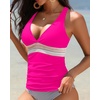 image:imageWomens Halter Tankini Top V Neck Swim Top Tummy Control Bathing Suit  Adjustable Straps Removable Cups Backless Full lining Dry Quickly Full Torso Modesty Via Long HemHot Pink