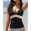 image:imageWomens Halter Tankini Top V Neck Swim Top Tummy Control Bathing Suit  Adjustable Straps Removable Cups Backless Full lining Dry Quickly Full Torso Modesty Via Long HemBlack 03