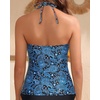 image:imageWomens Halter Tankini Top V Neck Swim Top Tummy Control Bathing Suit  Adjustable Straps Removable Cups Backless Full lining Dry Quickly Full Torso Modesty Via Long HemBlue Paisley 03