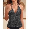 image:imageWomens Halter Tankini Top V Neck Swim Top Tummy Control Bathing Suit  Adjustable Straps Removable Cups Backless Full lining Dry Quickly Full Torso Modesty Via Long HemBlack White Dot