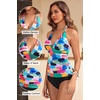 image:imageWomens Halter Tankini Top V Neck Swim Top Tummy Control Bathing Suit  Adjustable Straps Removable Cups Backless Full lining Dry Quickly Full Torso Modesty Via Long HemColor Block