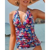 image:imageWomens Halter Tankini Top V Neck Swim Top Tummy Control Bathing Suit  Adjustable Straps Removable Cups Backless Full lining Dry Quickly Full Torso Modesty Via Long HemColorful Floral 03