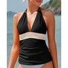 image:imageWomens Halter Tankini Top V Neck Swim Top Tummy Control Bathing Suit  Adjustable Straps Removable Cups Backless Full lining Dry Quickly Full Torso Modesty Via Long HemBlack 01