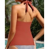 image:imageWomens Halter Tankini Top V Neck Swim Top Tummy Control Bathing Suit  Adjustable Straps Removable Cups Backless Full lining Dry Quickly Full Torso Modesty Via Long HemBrick Red01