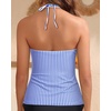 image:imageWomens Halter Tankini Top V Neck Swim Top Tummy Control Bathing Suit  Adjustable Straps Removable Cups Backless Full lining Dry Quickly Full Torso Modesty Via Long HemBlue Striped
