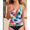 image:imageWomens Halter Tankini Top V Neck Swim Top Tummy Control Bathing Suit  Adjustable Straps Removable Cups Backless Full lining Dry Quickly Full Torso Modesty Via Long HemColor Block