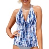 image:imageWomens Halter Tankini Top V Neck Swim Top Tummy Control Bathing Suit  Adjustable Straps Removable Cups Backless Full lining Dry Quickly Full Torso Modesty Via Long HemBlue Tie Dye