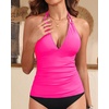 image:imageWomens Halter Tankini Top V Neck Swim Top Tummy Control Bathing Suit  Adjustable Straps Removable Cups Backless Full lining Dry Quickly Full Torso Modesty Via Long HemPink