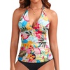 image:imageWomens Halter Tankini Top V Neck Swim Top Tummy Control Bathing Suit  Adjustable Straps Removable Cups Backless Full lining Dry Quickly Full Torso Modesty Via Long HemPink Flower