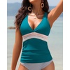 image:imageWomens Halter Tankini Top V Neck Swim Top Tummy Control Bathing Suit  Adjustable Straps Removable Cups Backless Full lining Dry Quickly Full Torso Modesty Via Long HemTeal 01