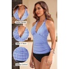 image:imageWomens Halter Tankini Top V Neck Swim Top Tummy Control Bathing Suit  Adjustable Straps Removable Cups Backless Full lining Dry Quickly Full Torso Modesty Via Long HemBlue Striped