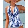 image:imageWomens Halter Tankini Top V Neck Swim Top Tummy Control Bathing Suit  Adjustable Straps Removable Cups Backless Full lining Dry Quickly Full Torso Modesty Via Long HemBlue Tie Dye