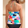 image:imageWomens Halter Tankini Top V Neck Swim Top Tummy Control Bathing Suit  Adjustable Straps Removable Cups Backless Full lining Dry Quickly Full Torso Modesty Via Long HemColor Block