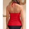 image:imageWomens Halter Tankini Top V Neck Swim Top Tummy Control Bathing Suit  Adjustable Straps Removable Cups Backless Full lining Dry Quickly Full Torso Modesty Via Long HemChili Red