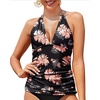 image:imageWomens Halter Tankini Top V Neck Swim Top Tummy Control Bathing Suit  Adjustable Straps Removable Cups Backless Full lining Dry Quickly Full Torso Modesty Via Long HemOrange Pink Floral