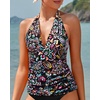 image:imageWomens Halter Tankini Top V Neck Swim Top Tummy Control Bathing Suit  Adjustable Straps Removable Cups Backless Full lining Dry Quickly Full Torso Modesty Via Long HemColorful Paisley