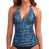 image:imageWomens Halter Tankini Top V Neck Swim Top Tummy Control Bathing Suit  Adjustable Straps Removable Cups Backless Full lining Dry Quickly Full Torso Modesty Via Long HemBlue Paisley 03