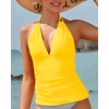 image:imageWomens Halter Tankini Top V Neck Swim Top Tummy Control Bathing Suit  Adjustable Straps Removable Cups Backless Full lining Dry Quickly Full Torso Modesty Via Long HemYellow 01