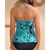 image:imageWomens Halter Tankini Top V Neck Swim Top Tummy Control Bathing Suit  Adjustable Straps Removable Cups Backless Full lining Dry Quickly Full Torso Modesty Via Long HemBlue Paisley 02