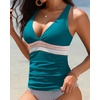 image:imageWomens Halter Tankini Top V Neck Swim Top Tummy Control Bathing Suit  Adjustable Straps Removable Cups Backless Full lining Dry Quickly Full Torso Modesty Via Long HemTeal 01