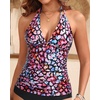 image:imageWomens Halter Tankini Top V Neck Swim Top Tummy Control Bathing Suit  Adjustable Straps Removable Cups Backless Full lining Dry Quickly Full Torso Modesty Via Long HemColorful Leopard
