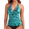 image:imageWomens Halter Tankini Top V Neck Swim Top Tummy Control Bathing Suit  Adjustable Straps Removable Cups Backless Full lining Dry Quickly Full Torso Modesty Via Long HemBlue Paisley 02