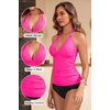 image:imageWomens Halter Tankini Top V Neck Swim Top Tummy Control Bathing Suit  Adjustable Straps Removable Cups Backless Full lining Dry Quickly Full Torso Modesty Via Long HemPink