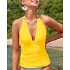 image:imageWomens Halter Tankini Top V Neck Swim Top Tummy Control Bathing Suit  Adjustable Straps Removable Cups Backless Full lining Dry Quickly Full Torso Modesty Via Long HemYellow 01
