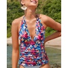 image:imageWomens Halter Tankini Top V Neck Swim Top Tummy Control Bathing Suit  Adjustable Straps Removable Cups Backless Full lining Dry Quickly Full Torso Modesty Via Long HemColorful Floral 03