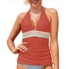 image:imageWomens Halter Tankini Top V Neck Swim Top Tummy Control Bathing Suit  Adjustable Straps Removable Cups Backless Full lining Dry Quickly Full Torso Modesty Via Long HemBrick Red