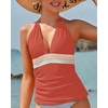 image:imageWomens Halter Tankini Top V Neck Swim Top Tummy Control Bathing Suit  Adjustable Straps Removable Cups Backless Full lining Dry Quickly Full Torso Modesty Via Long HemBrick Red