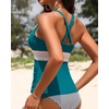 image:imageWomens Halter Tankini Top V Neck Swim Top Tummy Control Bathing Suit  Adjustable Straps Removable Cups Backless Full lining Dry Quickly Full Torso Modesty Via Long HemTeal 01
