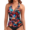 image:imageWomens Halter Tankini Top V Neck Swim Top Tummy Control Bathing Suit  Adjustable Straps Removable Cups Backless Full lining Dry Quickly Full Torso Modesty Via Long HemRed Flower