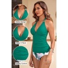 image:imageWomens Halter Tankini Top V Neck Swim Top Tummy Control Bathing Suit  Adjustable Straps Removable Cups Backless Full lining Dry Quickly Full Torso Modesty Via Long HemGreen