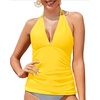 image:imageWomens Halter Tankini Top V Neck Swim Top Tummy Control Bathing Suit  Adjustable Straps Removable Cups Backless Full lining Dry Quickly Full Torso Modesty Via Long HemYellow 01