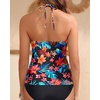 image:imageWomens Halter Tankini Top V Neck Swim Top Tummy Control Bathing Suit  Adjustable Straps Removable Cups Backless Full lining Dry Quickly Full Torso Modesty Via Long HemRed Flower