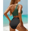 image:imageWomens One Piece Swimsuit One Shoulder Cutout Tummy Control Bathing Suit  Wide Strap Removable Pads Full Coverage Full Lined Colorblack Sexy Chafefree skin via claspfree backGreen and Black