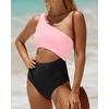 image:imageWomens One Piece Swimsuit One Shoulder Cutout Tummy Control Bathing Suit  Wide Strap Removable Pads Full Coverage Full Lined Colorblack Sexy Chafefree skin via claspfree backPink and Black