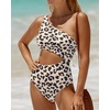 image:imageWomens One Piece Swimsuit One Shoulder Cutout Tummy Control Bathing Suit  Wide Strap Removable Pads Full Coverage Full Lined Colorblack Sexy Chafefree skin via claspfree backLeopard