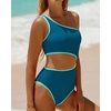 image:imageWomens One Piece Swimsuit One Shoulder Cutout Tummy Control Bathing Suit  Wide Strap Removable Pads Full Coverage Full Lined Colorblack Sexy Chafefree skin via claspfree backTeal and Green