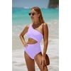 image:imageWomens One Piece Swimsuit One Shoulder Cutout Tummy Control Bathing Suit  Wide Strap Removable Pads Full Coverage Full Lined Colorblack Sexy Chafefree skin via claspfree backLavender