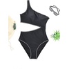 image:imageWomens One Piece Swimsuit One Shoulder Cutout Tummy Control Bathing Suit  Wide Strap Removable Pads Full Coverage Full Lined Colorblack Sexy Chafefree skin via claspfree backBlack and White 02