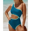 image:imageWomens One Piece Swimsuit One Shoulder Cutout Tummy Control Bathing Suit  Wide Strap Removable Pads Full Coverage Full Lined Colorblack Sexy Chafefree skin via claspfree backTeal and Green