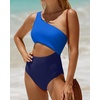 image:imageWomens One Piece Swimsuit One Shoulder Cutout Tummy Control Bathing Suit  Wide Strap Removable Pads Full Coverage Full Lined Colorblack Sexy Chafefree skin via claspfree backNavy Bule