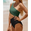 image:imageWomens One Piece Swimsuit One Shoulder Cutout Tummy Control Bathing Suit  Wide Strap Removable Pads Full Coverage Full Lined Colorblack Sexy Chafefree skin via claspfree backGreen and Black