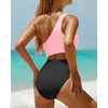 image:imageWomens One Piece Swimsuit One Shoulder Cutout Tummy Control Bathing Suit  Wide Strap Removable Pads Full Coverage Full Lined Colorblack Sexy Chafefree skin via claspfree backPink and Black