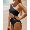 image:imageWomens One Piece Swimsuit One Shoulder Cutout Tummy Control Bathing Suit  Wide Strap Removable Pads Full Coverage Full Lined Colorblack Sexy Chafefree skin via claspfree backBlack White